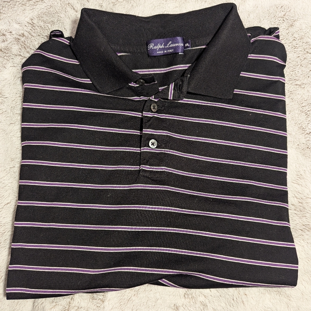 Ralph Lauren Polo Shirt Size XXL Made in Italy Black Purple Striped